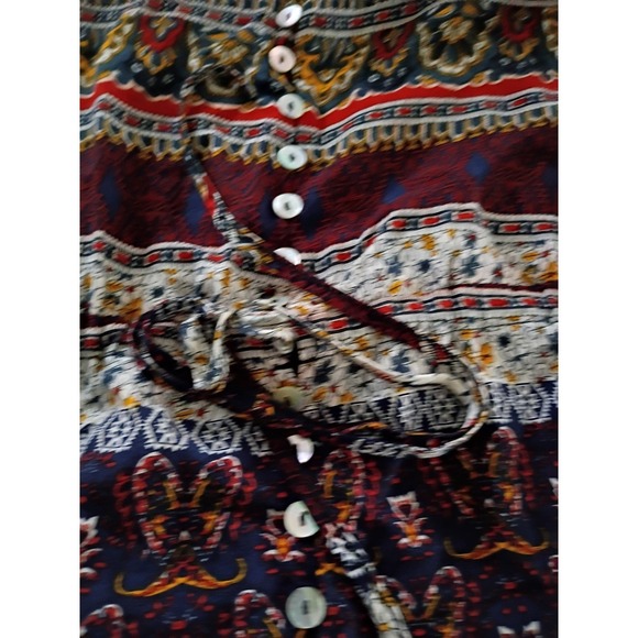 Boho Patchwork Maxi Dress‎ Floral Print Button Front V Neck 3/4 Sleeve - Picture 8 of 11